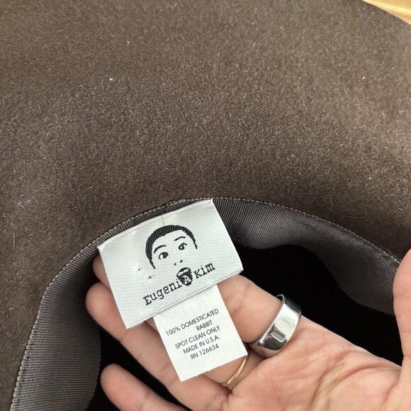 Eugenia Kim Brown Fedora Hat 100% Domesticated Rabbit Feather USA Made Old Money - Picture 3 of 8